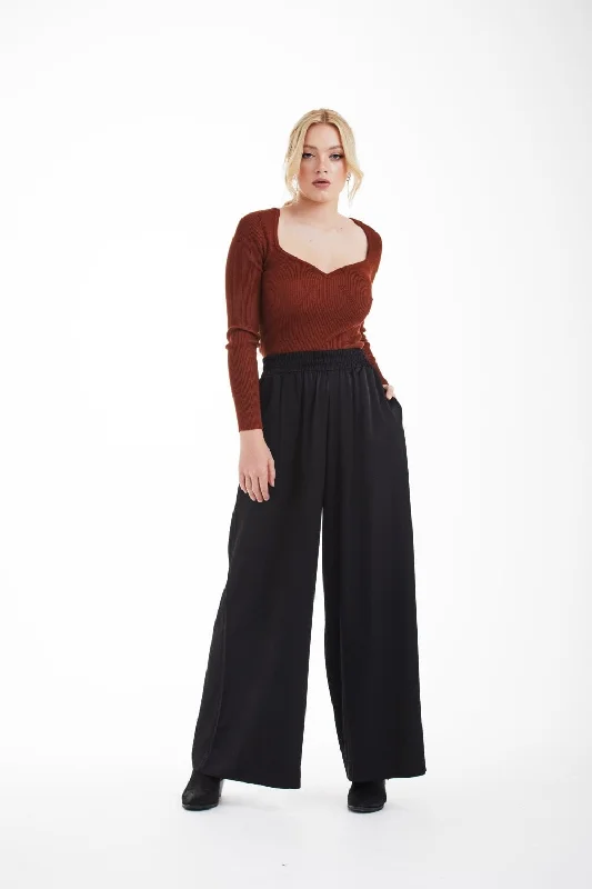 women's party pantsDouble Second Black Lux Wide Leg Trousers