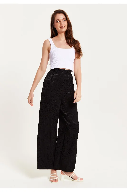 women's thermal pantsLiquorish Black Animal Print Wide Leg Trousers