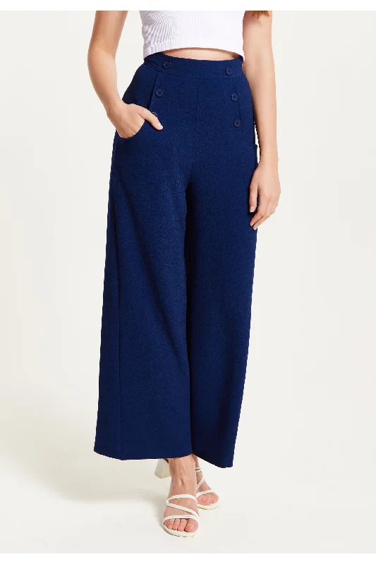 women's tall pantsLiquorish Navy Wide Leg Trousers