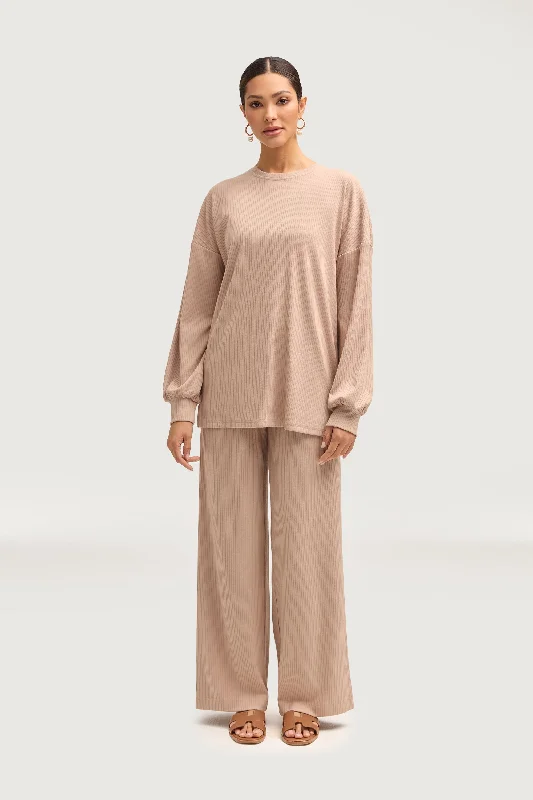 women's bell-bottom pantsMona Ribbed Top & Pants Matching Set - Chai