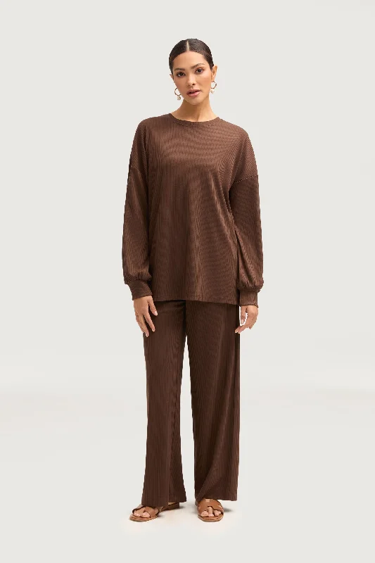 women's nursing pantsMona Ribbed Top & Pants Matching Set - Truffle