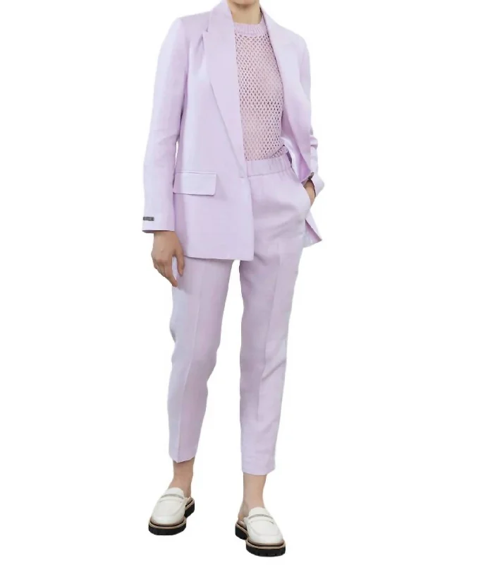 women's lace-up pantsPure Linen Gabardine Trousers In Blown Lilac