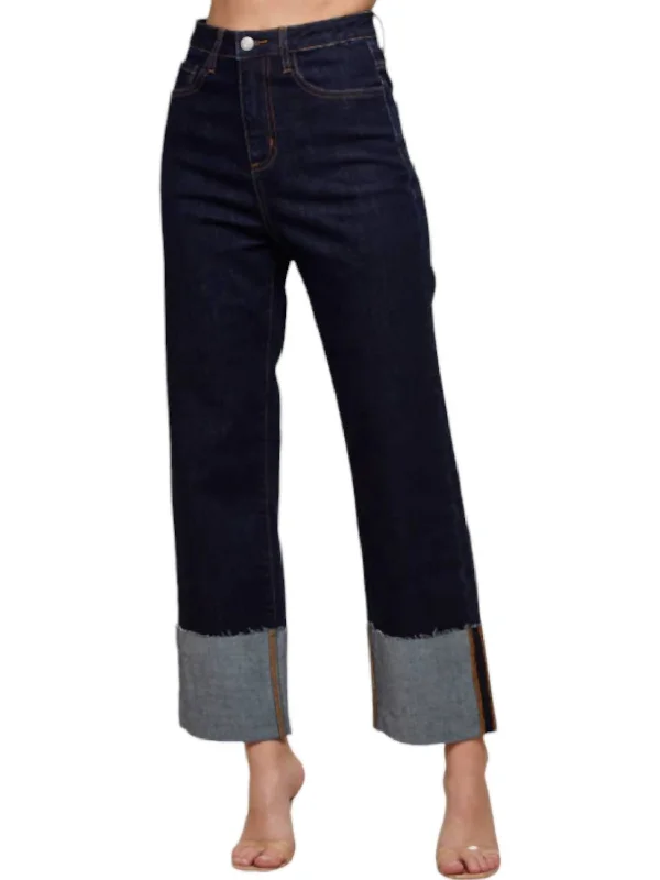 women's running pantsSarah Straight Leg Cuffed Ankle Jeans In Dark Wash