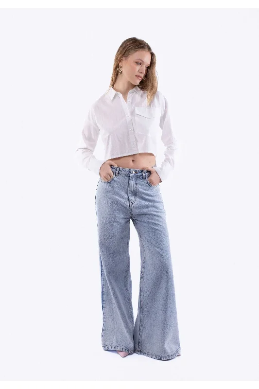 women's chic pantsSilkroad Daughters Bleach Wide Leg Denim Jeans