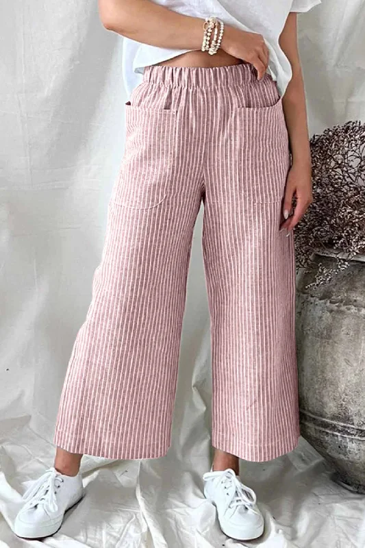 women's spring pantsBerryBetty - Striped Pocket Straight Leg Trouser Pants