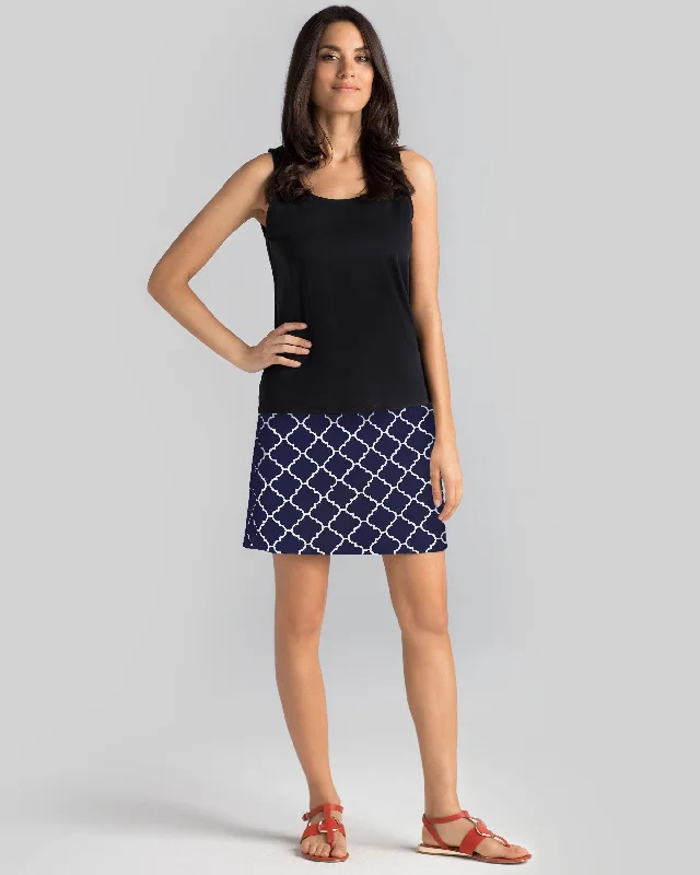 women's vintage pantsTenerife Skort in Navy & White Terrace Tiles