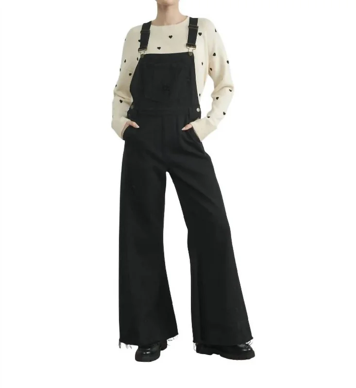 women's retro pantsWide Leg Denim Overalls In Black