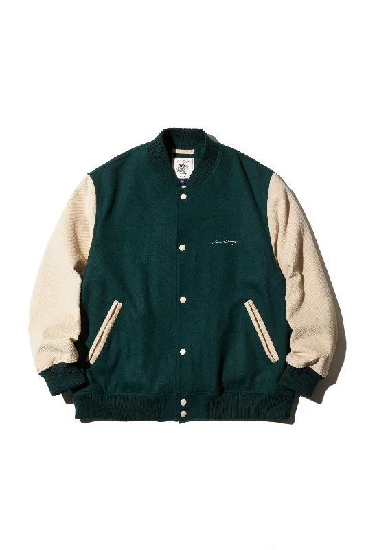 women's flutter-sleeved dressesAARON CHANG VARSITY JACKET - GREEN