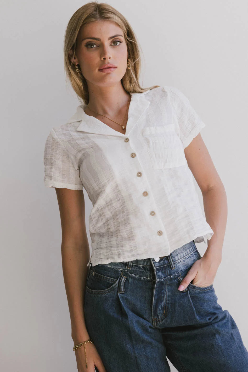 women's eco-friendly dressesBerenice Textured Button Up in White