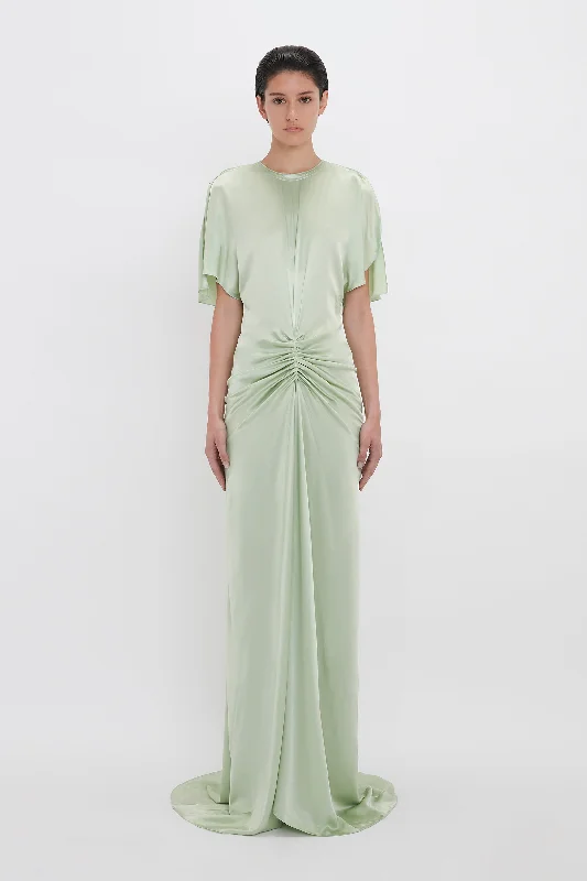 women's long-sleeved dressesExclusive Floor-Length Gathered Dress In Jade