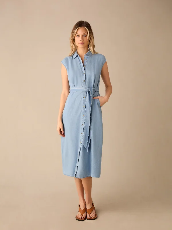 women's evening dressesTie Waist Tencel Denim Shirt Dress