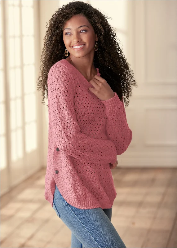 women's pastel dressesButton Detail Sweater - Pink