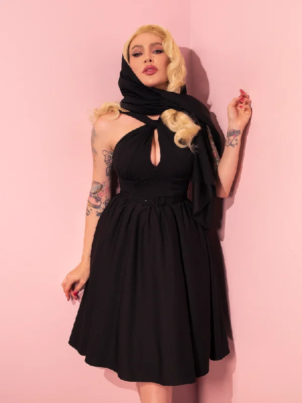 women's pear-shaped body dressesGolden Era Swing Dress and Scarf in Black - Vixen by Micheline Pitt