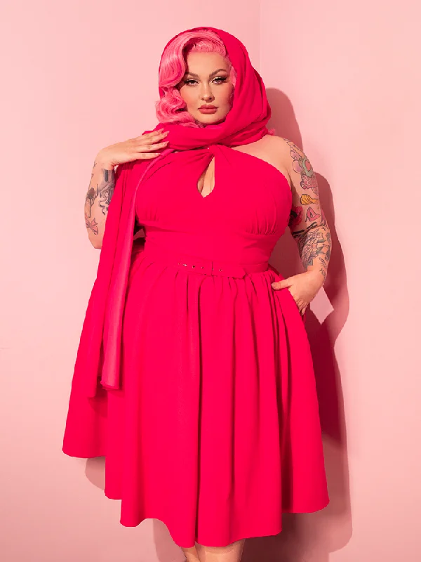 women's party dressesGolden Era Swing Dress and Scarf in Hot Pink - Vixen by Micheline Pitt