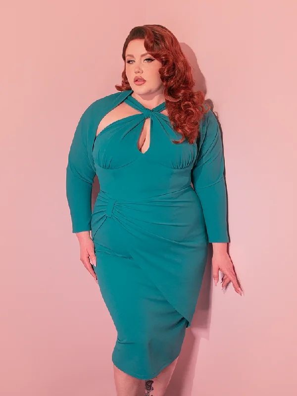 women's lace dressesGolden Era Wiggle Dress in Aqua With Matching Bolero - Vixen by Micheline Pitt