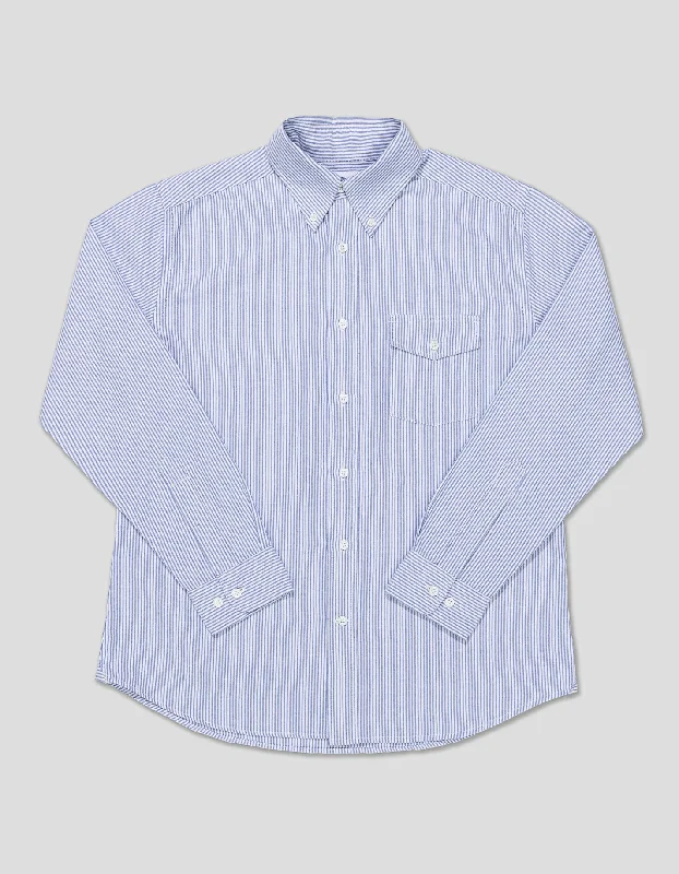 women's flutter-sleeved dressesTRIM FIT BUTTON DOWN OXFORD SHIRT - BLUE STRIPE