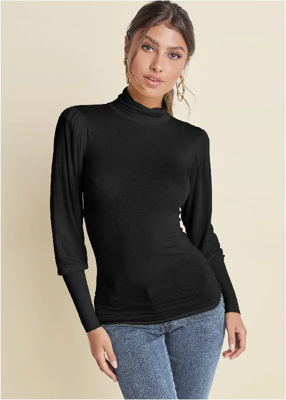 women's ethical fashion dressesTurtleneck Long Sleeve Top - Black