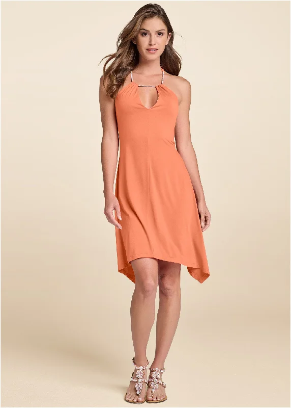 women's fair-trade dressesKeyhole Detail A-Line Dress - Orange