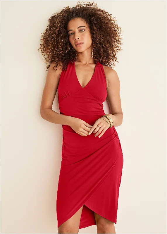 women's empire-line dressesHalter Wrap Dress - Red