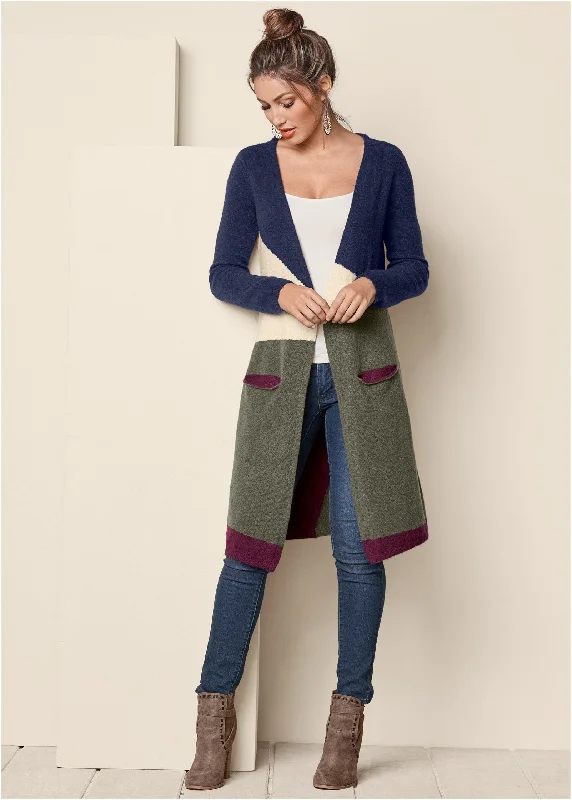 women's trendy dressesColor Block Cardigan - Navy Multi