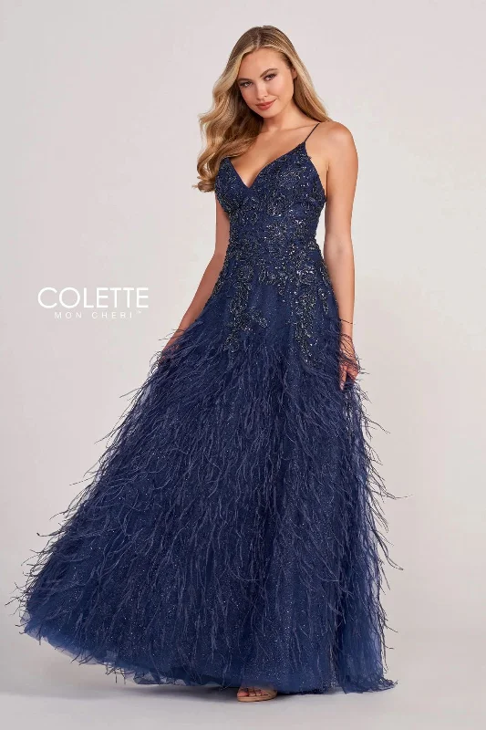 women's everyday dressesColette CL2044 Prom Feather Formal Glitter Long Dress