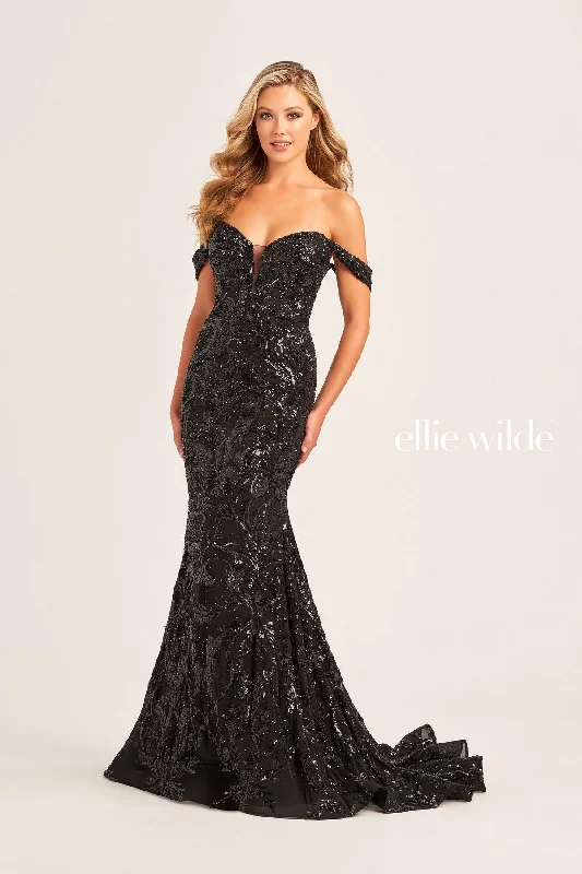 women's curve-hugging dressesEllie Wilde EW35094 Long Fitted Sequin Formal Prom Dress