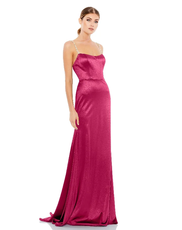 women's body-skimming dressesMac Duggal 12428 Long Prom Beaded Straps Satin Gown