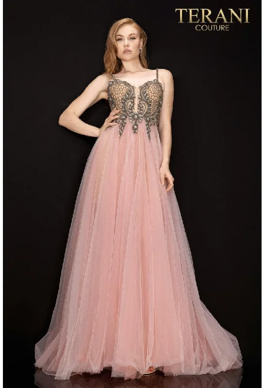 women's velvet dressesTerani Couture 2011P1070 Long Beaded Tulle Prom Gown