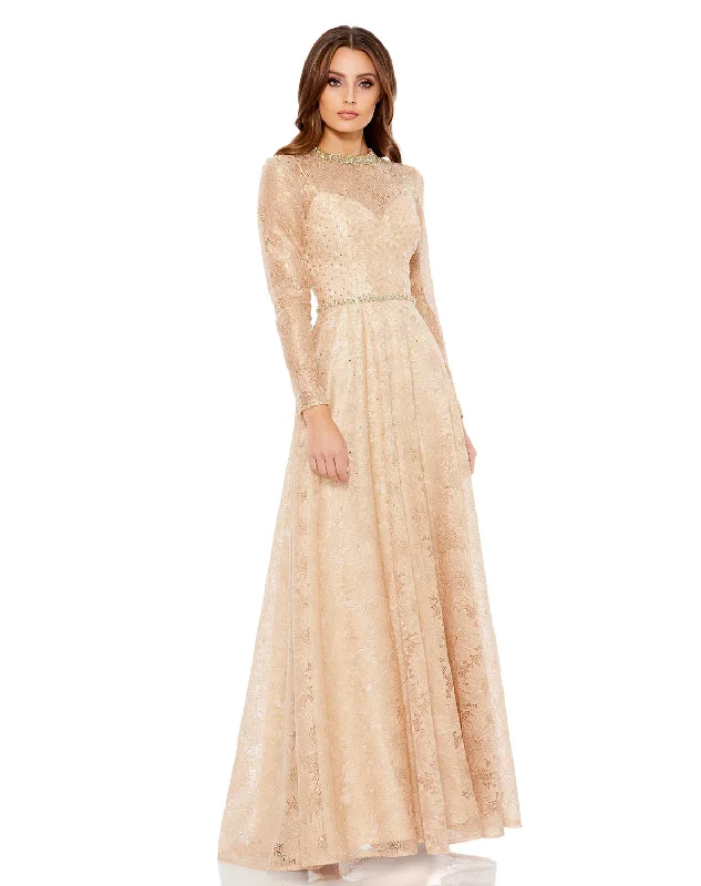 women's bridesmaid dressesLong Sleeve Floral Lace Gown