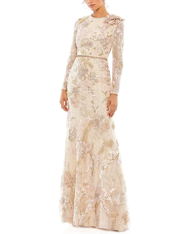 women's evening dressesMac Duggal Floral Embroidered Lace Trumpet Gown