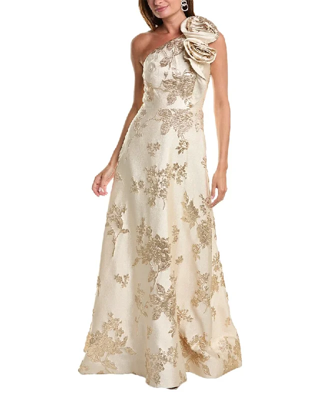 women's unique dressesTeri Jon by Rickie Freeman Metallic Jacquard Gown