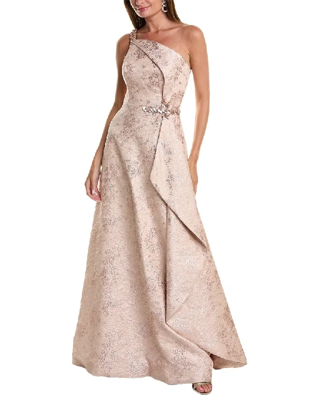 women's breathable dressesTeri Jon by Rickie Freeman Metallic Jacquard Gown